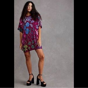 FREE PEOPLE Jewel Mini Dress L Large purple beaded  NWT Sequin